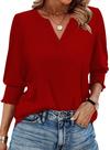Blusa feminina WIHOLL manga 3/4 com decote em V vermelha de verão