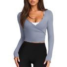 Blusa feminina Wrap Talakeno, cortada, manga comprida, azul, tamanho L