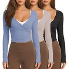Blusa feminina Wrap Top Talakeno cortada de manga comprida preta+azul+marrom
