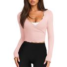 Blusa feminina Wrap Top Talakeno cortada de manga comprida rosa