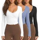 Blusa feminina Wrap Top Talakeno, de manga comprida, preta, azul e branca Blusa feminina Wrap Top Talakeno, de manga comprida, preta, azul e branca