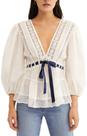 Blusa feminina Yiulangde de renda fluida, gravata boho, frontal, branca Blusa feminina Yiulangde de renda fluida, gravata boho, frontal, branca