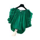 Blusa Feminina ZANZEA Chique - Manga Plissada, Ombro De Fora e Alças Traseiras