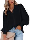 Blusa feminina Zeagoo com botões preta de manga comprida GG