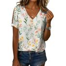 Blusa feminina Zhyaj com estampa floral boho com decote em V e manga curta Blusa feminina Zhyaj com estampa floral boho com decote em V e manga curta