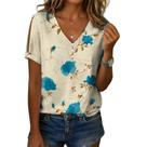 Blusa feminina Zhyaj com estampa floral boho com decote em V e manga curta Blusa feminina Zhyaj com estampa floral boho com decote em V e manga curta