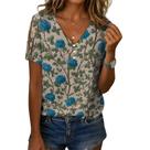 Blusa feminina Zhyaj com estampa floral boho com decote em V e manga curta Blusa feminina Zhyaj com estampa floral boho com decote em V e manga curta