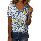 Blusa feminina Zhyaj com estampa floral boho com decote em V e manga curta Blusa feminina Zhyaj com estampa floral boho com decote em V e manga curta
