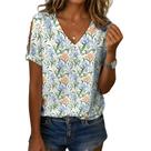 Blusa feminina Zhyaj com estampa floral boho com decote em V e manga curta Blusa feminina Zhyaj com estampa floral boho com decote em V e manga curta