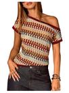 Blusa Floerns Y2k listrada sem ombros, café puro
