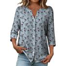 Blusa floral domirica com decote V, botões e manga 3/4
