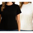 Blusa FMF Feminina Tricô Manga Curta Canelada Trama Trançada