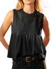 Blusa Funlingo Black Lace Poplin Mesh Babydoll Peplum Tops