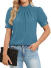 Blusa Funlingo, gola simulada, manga folhada para mulheres, cinza, azul, 2GG Blusa Funlingo, gola simulada, manga folhada para mulheres, cinza, azul, 2GG