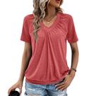 Blusa Gihgoew Decote V com Mangas Curtas Franzidas Vermelho Rosado