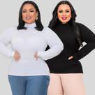 Blusa Gola Alta de Manguinha Longa Estilo Cacharrel Plus Size Combo 2 Peças
