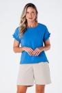 Blusa Gola Redonda com Elástico na Manga Crepe Carolina Azul
