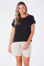 Blusa Gola Redonda com Elástico na Manga Crepe Carolina Preta