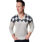 Blusa gola V losango peito areia/preto