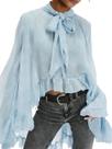 Blusa GQBiaoji Ruffle de chiffon transparente de manga comprida para mulheres