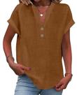 Blusa Grafumo Spring 2026, moderna, decote em V, manga curta, café