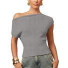 Blusa Hixiaohe Off The Shoulder Canelada Tricotada para Mulheres Cinza
