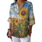 Blusa HOTYD Boho com estampa floral com decote em V e manga comprida para mulheres