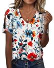 Blusa HOTYD Boho com estampa floral com decote em V e ombros frios para mulheres
