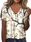 Blusa HOTYD Boho com estampa floral, manga curta, decote em V, feminina