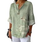 Blusa HOTYD Boho Floral com botão em V e manga comprida feminina Blusa HOTYD Boho Floral com botão em V e manga comprida feminina