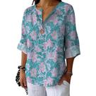 Blusa HOTYD Boho Floral com botão em V e manga comprida feminina