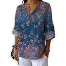 Blusa HOTYD Boho Floral com botão em V e manga comprida feminina