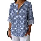 Blusa HOTYD Boho Floral Feminina de Manga Comprida com Decote em V Azul XL
