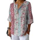 Blusa HOTYD Boho Floral para mulheres com decote em V e manga comprida rosa Blusa HOTYD Boho Floral para mulheres com decote em V e manga comprida rosa