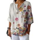 Blusa HOTYD com estampa floral com decote em V e manga comprida para mulheres Blusa HOTYD com estampa floral com decote em V e manga comprida para mulheres