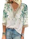 Blusa HOTYD de renda com decote em V boho com estampa floral verde para mulheres