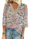 Blusa HOTYD de renda com decote em V com estampa floral boho para mulheres rosa M