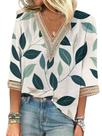 Blusa HOTYD de renda com decote em V com estampa floral boho para mulheres verde L
