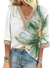 Blusa HOTYD de renda com decote em V com estampa floral boho para mulheres verde