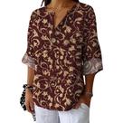 Blusa HOTYD Floral Boho com decote em V de manga comprida para mulheres vermelha M