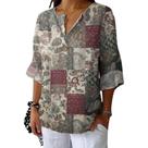 Blusa HOTYD floral de manga comprida para mulheres com decote em V casual 3GG