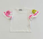 Blusa Infantil Bimbi Branca com Mangas Bufantes Gatinhos Neon