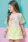 Blusa Infantil Boxy em Meia Malha Ursinha Happy Day e Manga em Tela - Kukie