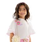 Blusa Infantil Branca Manga Babados Flores Brilho Strass Up Baby