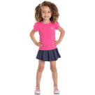 Blusa infantil feminina cotton com elastano com aplique manga copinho - pink