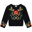 Blusa Infantil Manga Longa Preta Flores e Tucanos Nanai