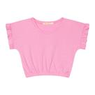Blusa Infantil Menina Manga Curta Básica Em Cotton Com Elástico - Rosa Bebê