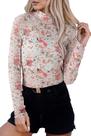 Blusa KevaMolly Mesh, manga comprida, transparente, renda floral, rosa, GG, feminina