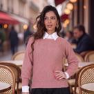 Blusa Links Losangos Feminina Manga Longa Confortável Inverno