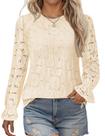 Blusa LOMON de renda floral bordada de manga comprida para mulheres